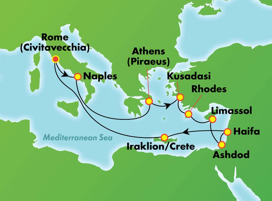 Italia, Grecia e Israel: las maravillas del Mediterráneo desde Roma (Civitavecchia), 13 días Italia, Grecia e Israel: las maravillas del Mediterráneo desde Roma (Civitavecchia), 13 días