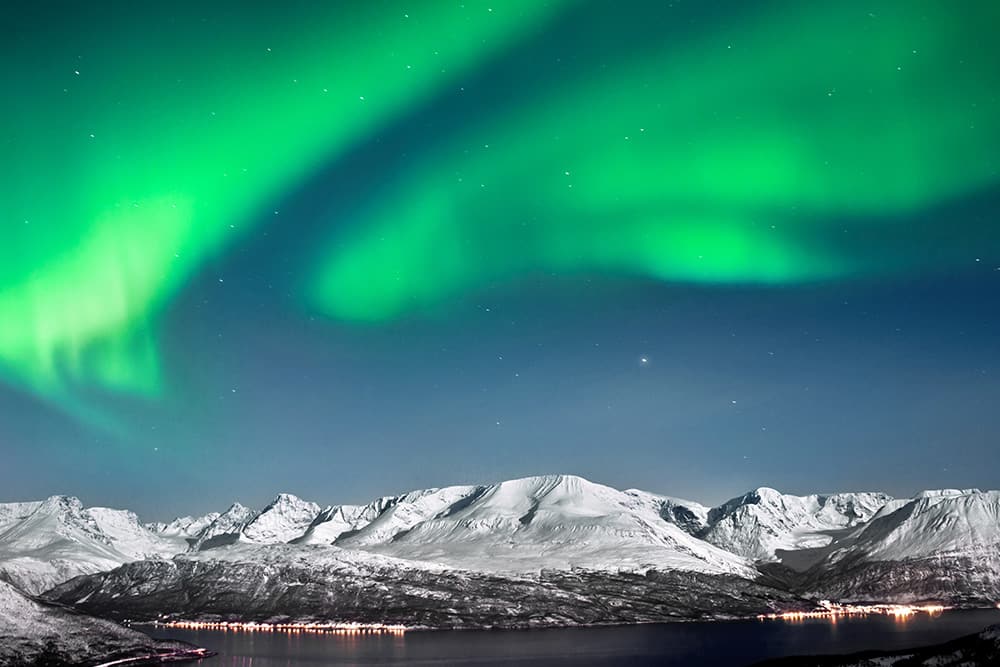 Aurora over Fjords near the arctic circle