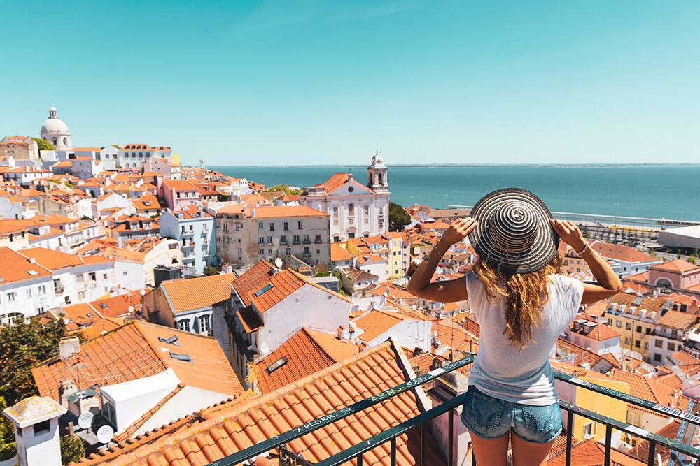 Tourist enjoying the view in Lisbon, Portugal