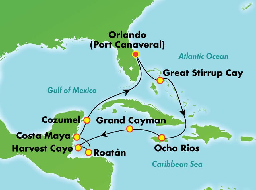 Caribe occidental desde Orlando (Puerto Cañaveral), 11 días Caribe occidental desde Orlando (Puerto Cañaveral), 11 días