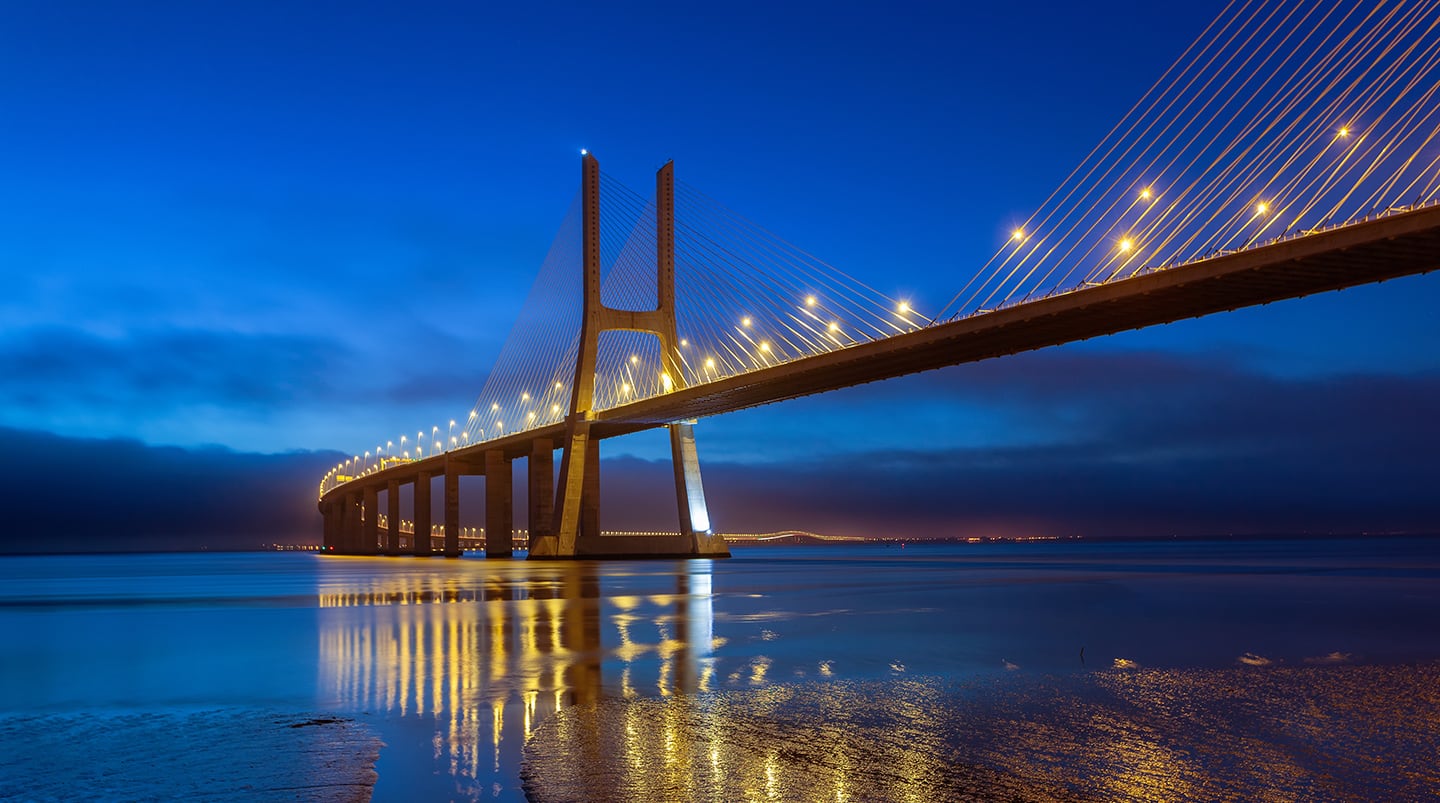 Night lights on the Lisbon bridge