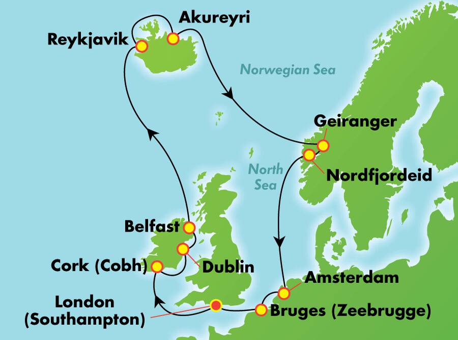 Noruega, Islandia y RU: fiordos místicos desde Londres (Southampton), 14 días Noruega, Islandia y RU: fiordos místicos desde Londres (Southampton), 14 días