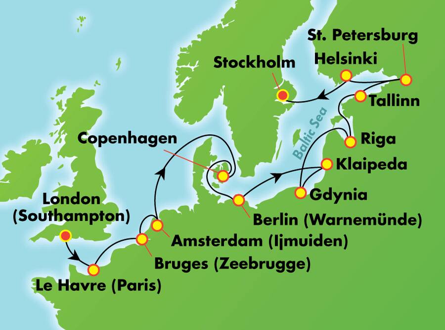 Escandinavia, Rusia y Ámsterdam: lo mejor del Báltico desde Londres (Southampton), 15 días Escandinavia, Rusia y Ámsterdam: lo mejor del Báltico desde Londres (Southampton), 15 días