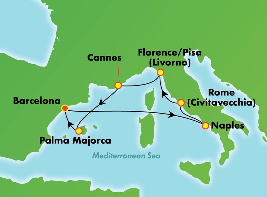 Mediterráneo occidental desde Barcelona, 7 días Mediterráneo occidental desde Barcelona, 7 días