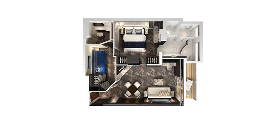 plano de The Haven Villa familiar de 2dormitorios con balcón grande