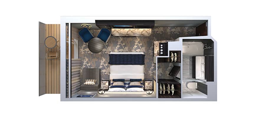 plano de The Haven Courtyard Penthouse con balcón grande