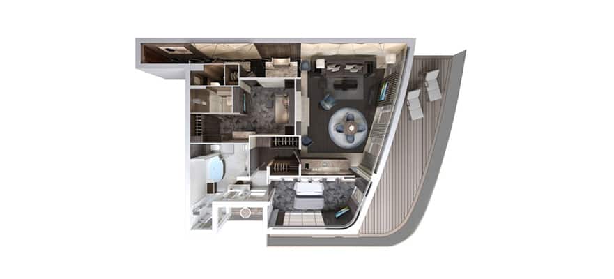 plano de The Haven's Premier Owner's Suite  con balcón grande