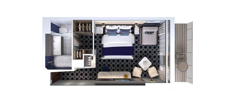 plano de The Haven Courtyard Penthouse con balcón grande