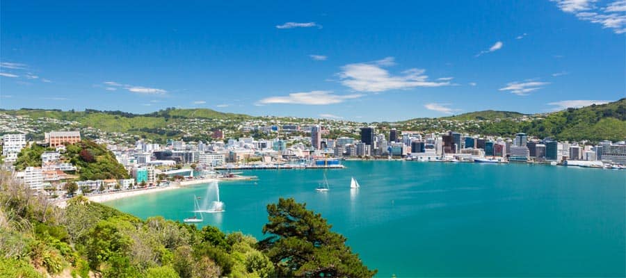 Aguas azules de Wellington en un crucero a Nueva Zelanda