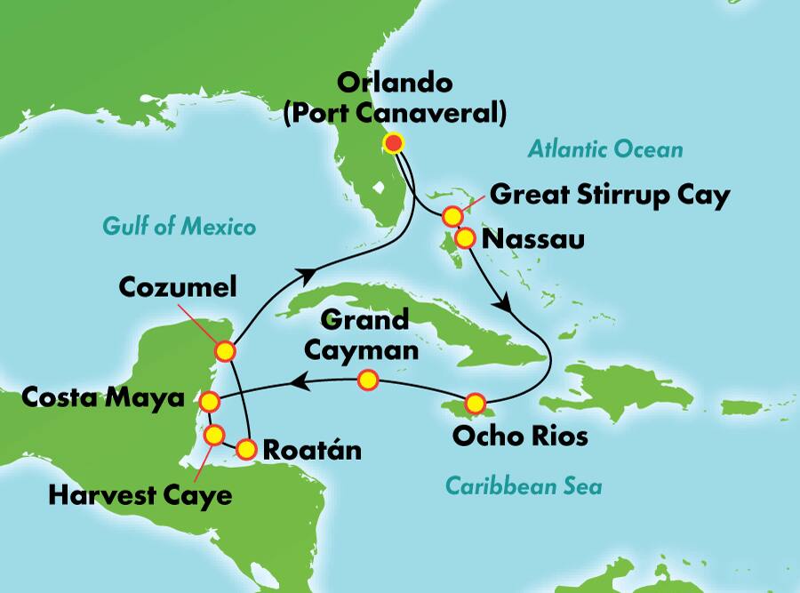 Caribe occidental desde Orlando (Puerto Cañaveral), 11 días Caribe occidental desde Orlando (Puerto Cañaveral), 11 días