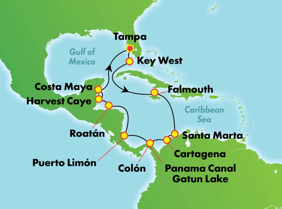 Viaje de ida y vuelta al Canal de Panamá desde Tampa, 14 días Viaje de ida y vuelta al Canal de Panamá desde Tampa, 14 días
