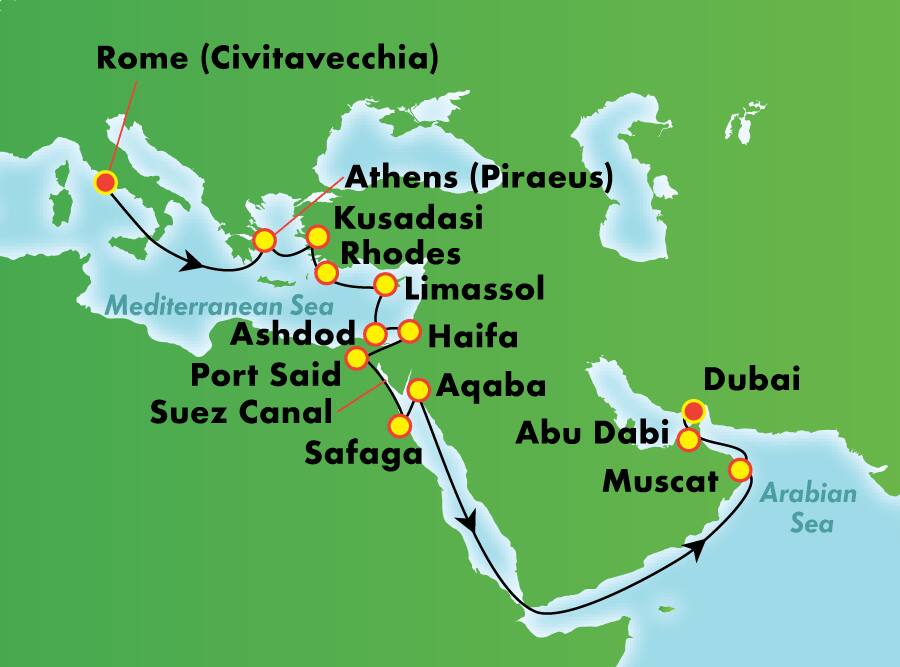 Maravillas del Mediterráneo y Arabia, crucero de 21 días Maravillas del Mediterráneo y Arabia, crucero de 21 días