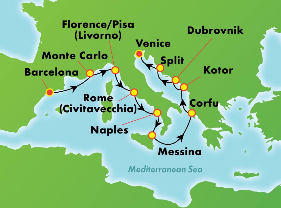 Mediterráneo encantador, crucero de 11 días: Barcelona a Venecia Mediterráneo encantador, crucero de 11 días: Barcelona a Venecia