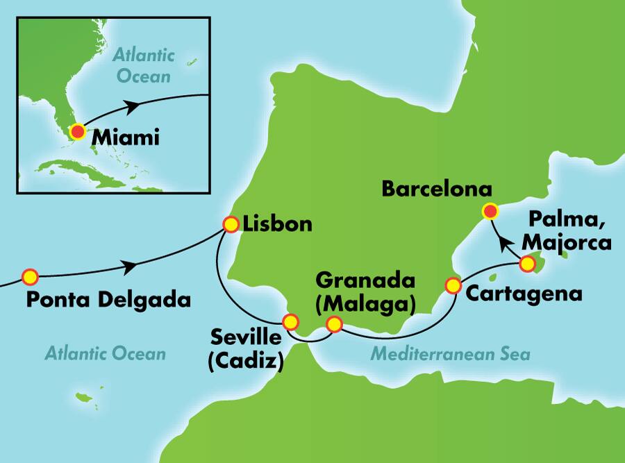 Transatlántico desde Miami, 15 días Transatlántico desde Miami, 15 días
