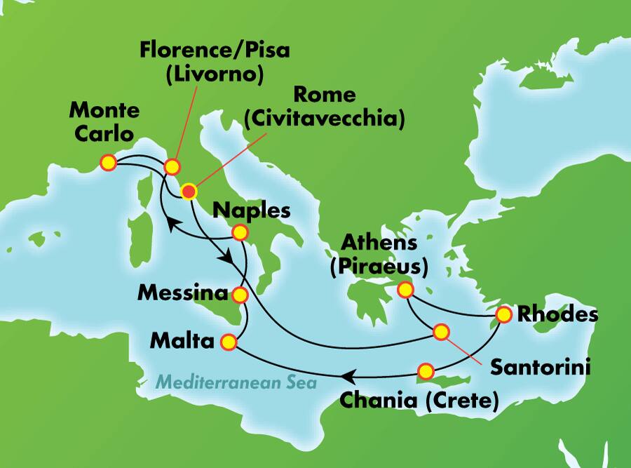 Islas griegas, Italia y Mónaco: encanto del Mediterráneo desde Roma (Civitavecchia), 11 días Islas griegas, Italia y Mónaco: encanto del Mediterráneo desde Roma (Civitavecchia), 11 días