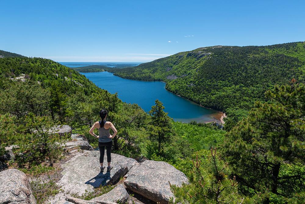 A Hiker On Top of a Hill at Acadia Park, Maine